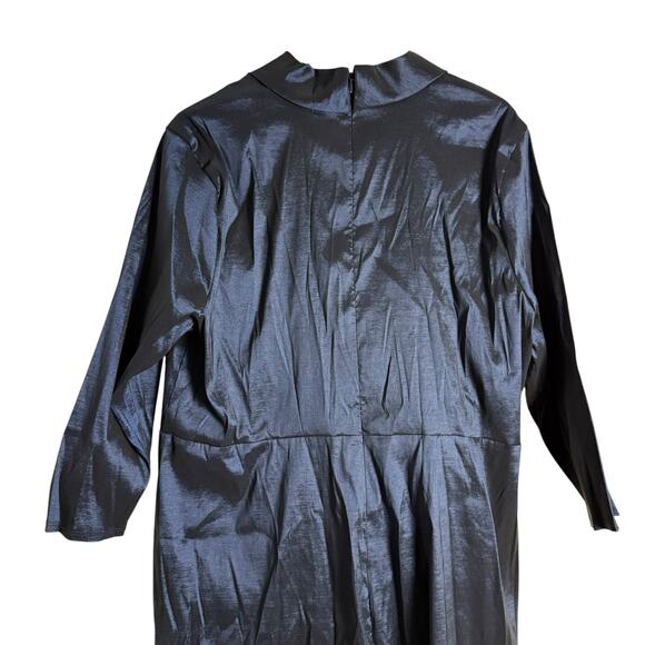 Marina Plus Size Navy Taffeta Surplice V-Neck 3/4 Sleeve Faux Wrap Dress 2X - Picture 6 of 11